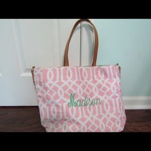 Pink and white bag